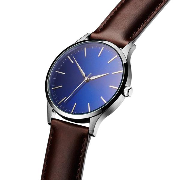 Miyota 2035 Quartz Mov'T Man Blue Face Watch With Leather Strap
