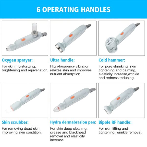 6 In 1 Oxygen Hydra Facial Machine Visible Pore Cleaning RF Lifting Skin Care System