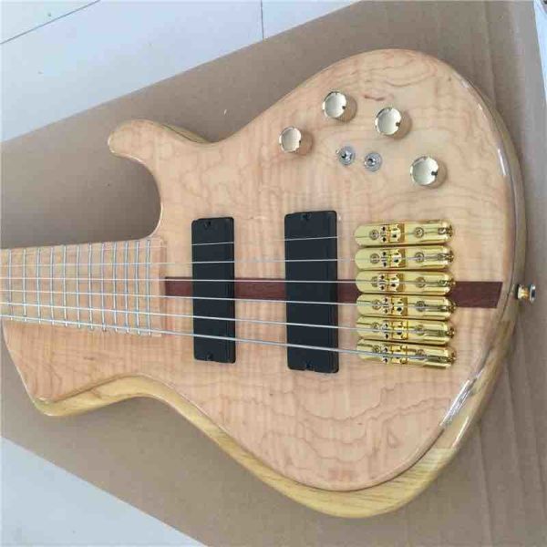 Custom Burst Maple Top 6 Strings Bass Guitar Neck Through Body Ebony Fingerboard Active Pickups Electric Bass