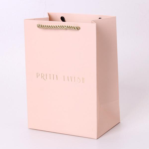 Fabricante cor-de-rosa Pink Gift Bag do saco de papel do saco da joia com logotipo da folha de ouro