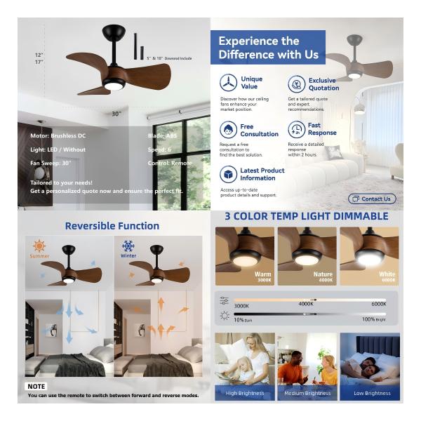 Ventilateur de plafond petit 20 pouces d'usine en gros, lumière rétro américaine, ventilateur électrique silencieux, suspension lumineuse