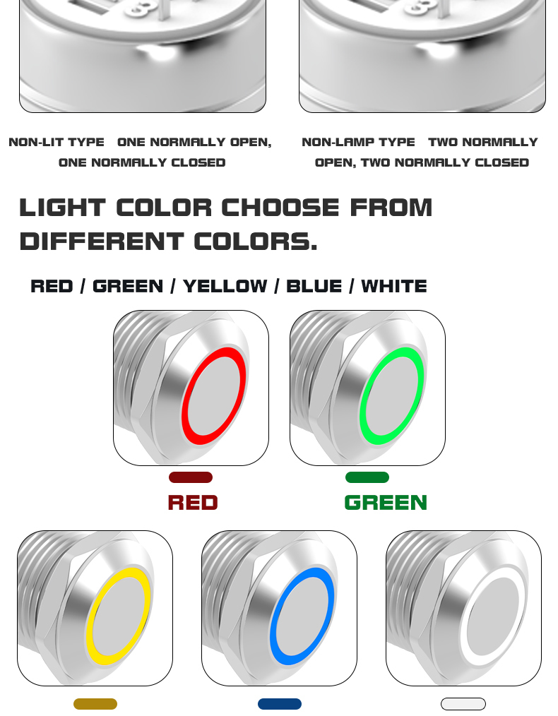 12mm ultra-short dual-blade switch, 2-on 2-off metal button switch, 1-on 1-off self-locking and momentary, small modification button