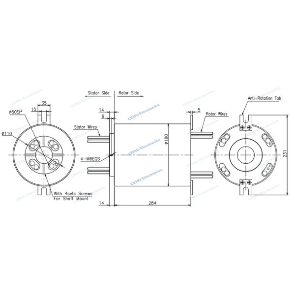 Водостойкое скользящее кольцо с IP67 и внутренним отверстием 50 мм для портовых машин