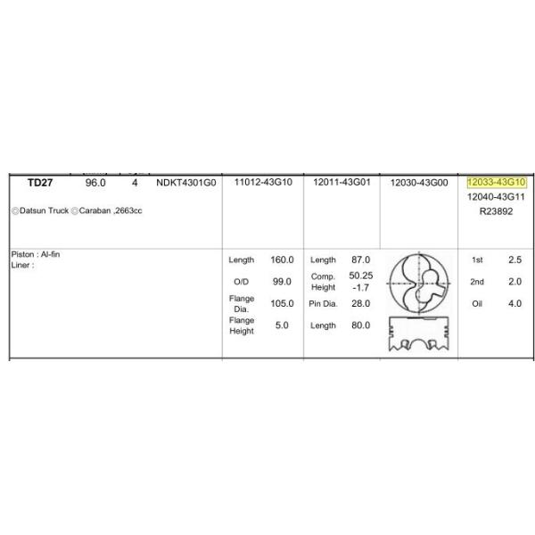 Nissan Td27 Diesel Engine Parts Steel Piston Rings 12033 - 43G10