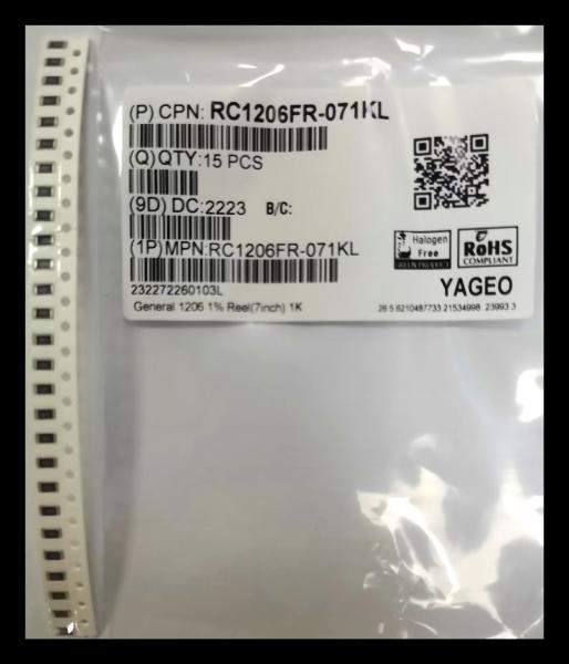 7 Inch Dia Reel Thick Film Chip Resistors 1206 Coating 1KΩ ± 1% General