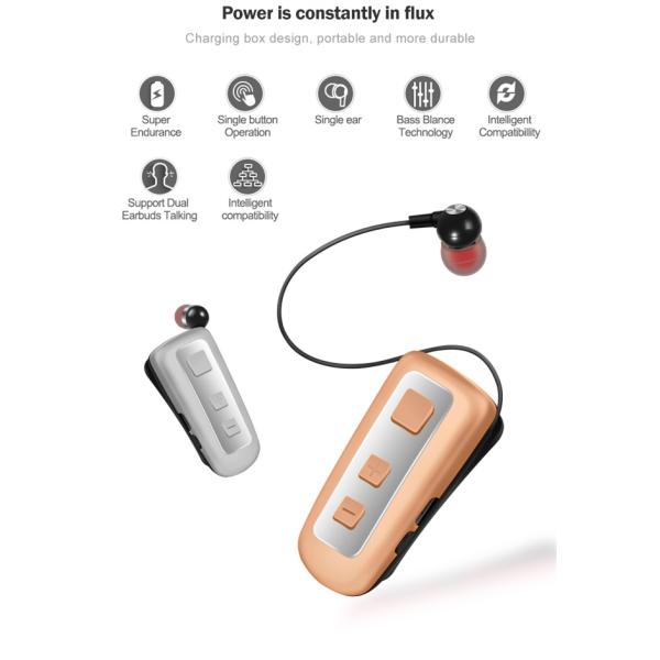 TPE In Ear Business Bluetooth Earphone 100mAH Retractable Wireless Earbuds