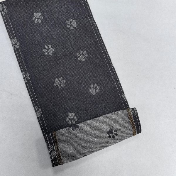 Dog's Paws Jacquard Washed Denim Fabric  Dark Blue 10oz  Stretch Free for Lady Jeans or Children Pants