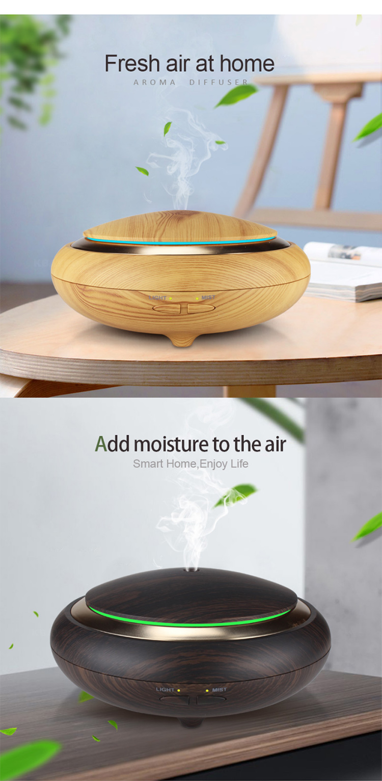 UFO Shape 150ml Ultrasonic Aroma Diffuser 7 Color LED Lights Pear Wood Electrical Essential Oil Humidifier Machine for Room Use
