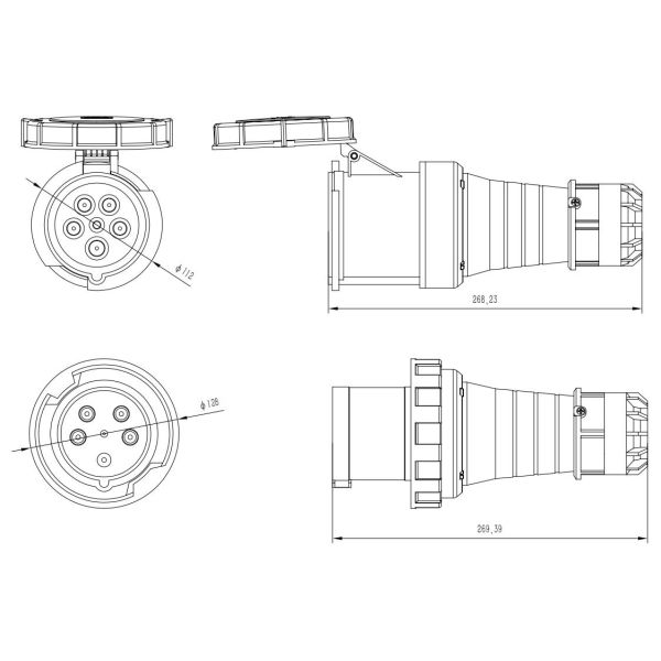 CEE IP67 Industrial Plug  125A 415v Mobile Plug 5pin Industrial Plug Socket Connector Outdoor Waterproof Connector