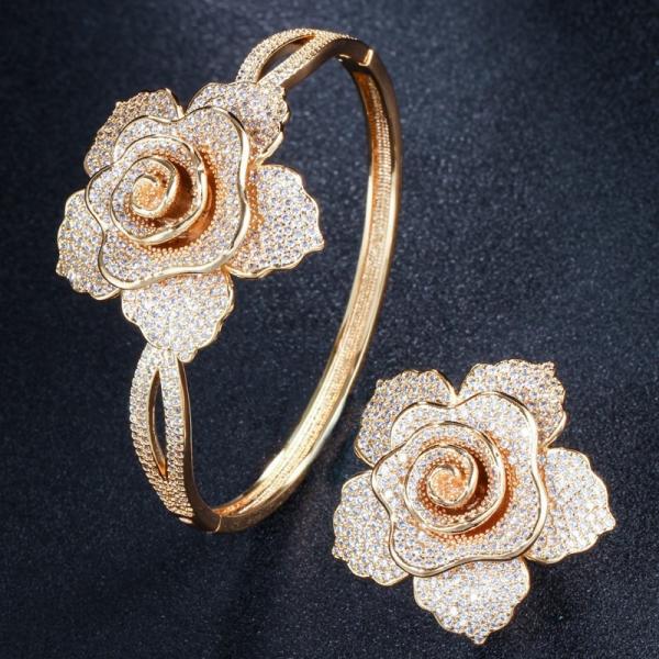 Luxury Rhinestone Flower Bracelet for Women Crystal Bracelet Wedding Bridal Bracelet Gold Silver Color Bracelet  Jewelry