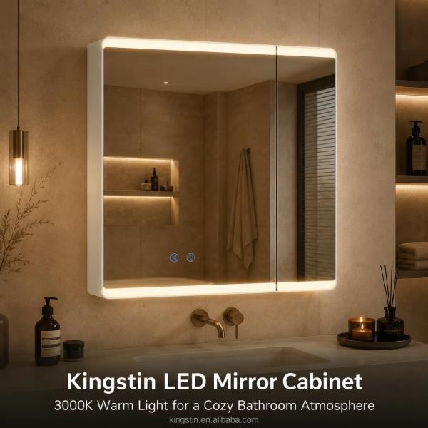 Kingstin Luxury ABS LED Mirror Cabinet with Defogger, Smart Storage and 3 Color Lighting for Projects