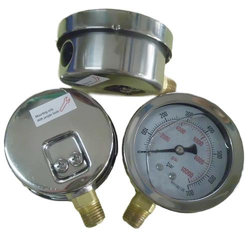 2-1/2 Liquid filled Pressure Gauge,bayonet, 1/4 NPT lower mount,0-10,000 psi/bar, stainless steel case