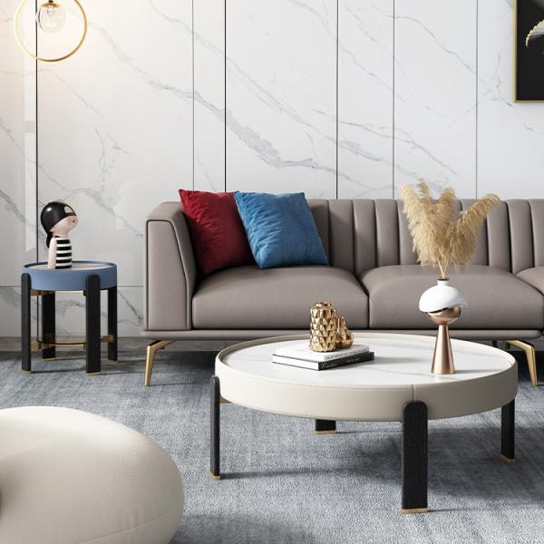 PU Wood Minimalist Marble Coffee Table Set 45cm For Living Room