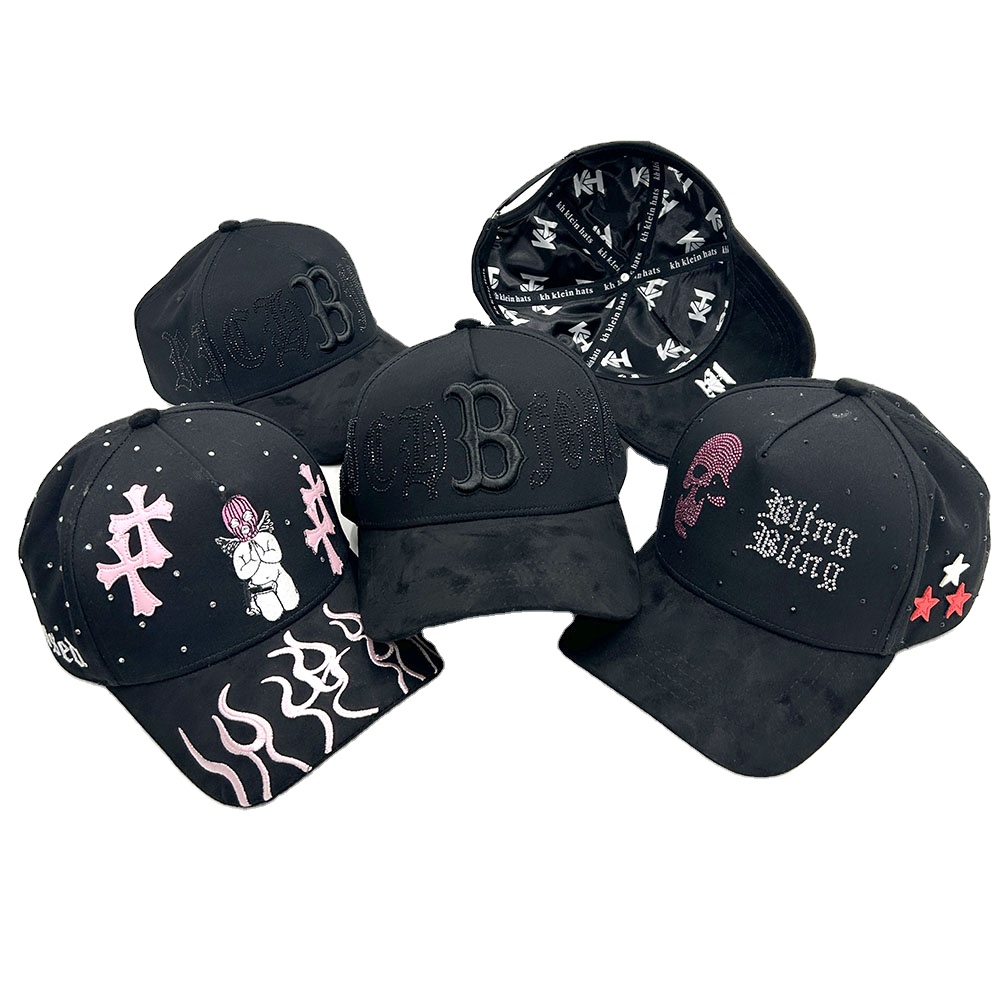 3D Embroider Gorras Metallic Baseball Caps Tags Cotton Suede Visor Gamuza Satin Lining Brand Tube Rhinestone Diamond