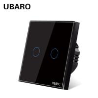 100VAC - 240VAC Commutateur de lumière tactile 2 gang Noir Commutateur de lumière intelligemment atténuée