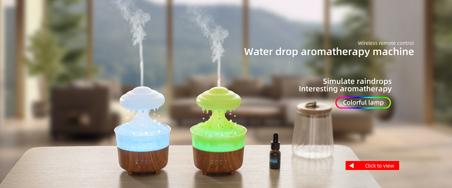 New Arrival Portable Electric Wood Grain Air Rainfall Mushroom Water Drop Aroma Diffuser Rain Cloud  Humidifier