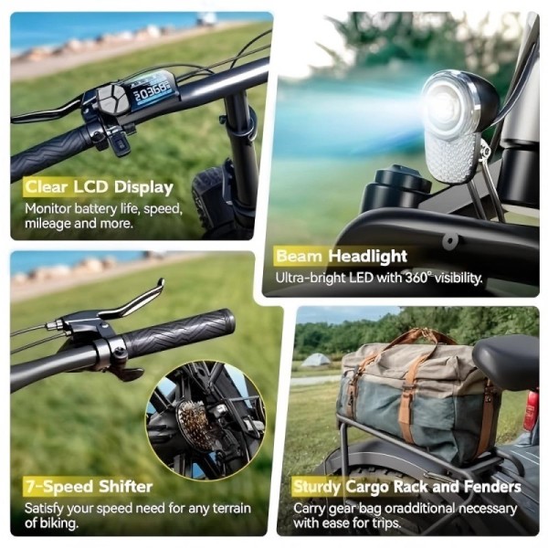 EU Stock F008 20 Inch 48V Foldable Electric Mountain Bike Super 1200W Rear Hub Motor with 720Wh Integrated Removable Battery