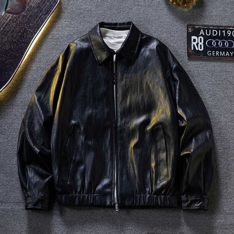 Black Daily Fabric Hem faux leather jacket wholesale Long Sleeve Autumn 2026 Custom (YY-3228)