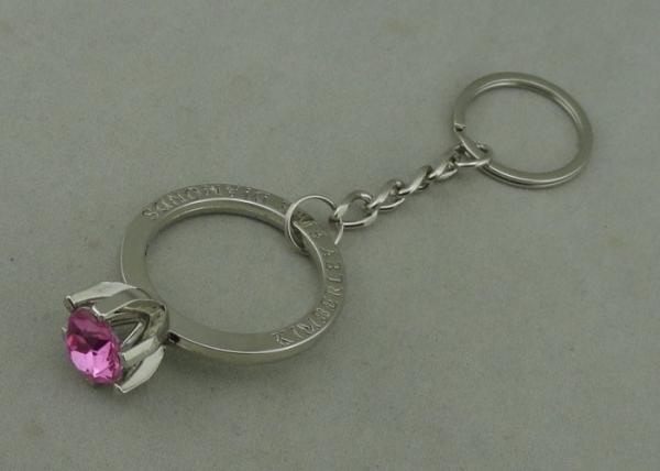 Purple Rhinestone Promotional KeyChain With Chrome Plating ,  Full Relief Design Zinc Alloy