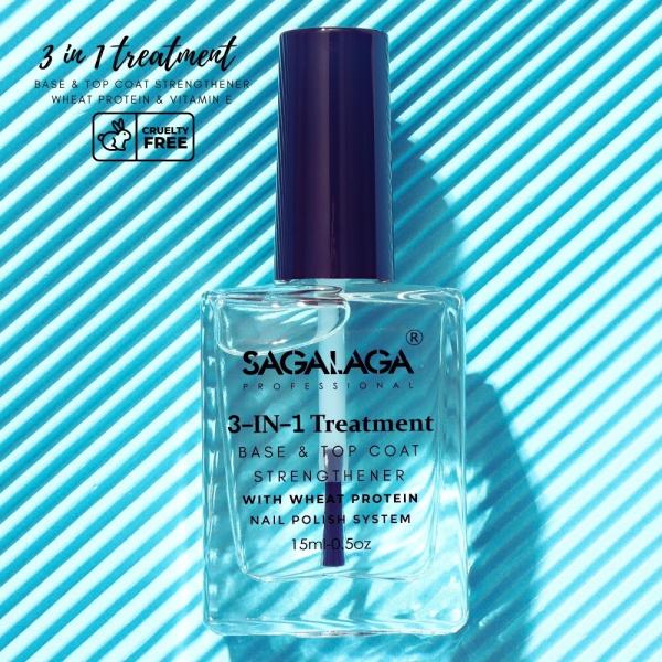 SAGALAGA 15ML 3 in 1 Fast Dry Transparent Strengthener Nails Top and Base Coat Long Lasting No Lamp Cured Nail Polish