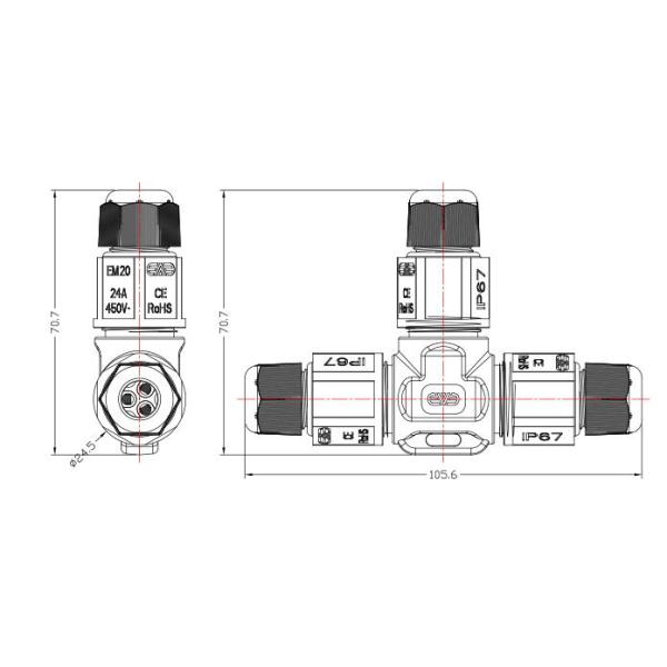 Контактное сопротивление 20mΩ Черный водонепроницаемый кабельный разъем Эффективная защита