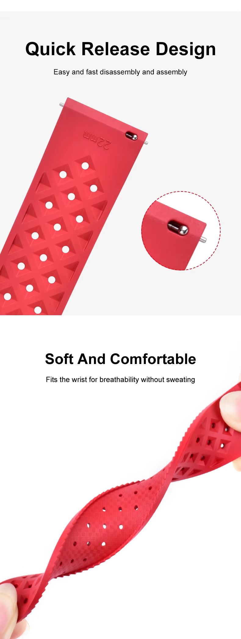 Hole Pattern Fkm Rubber Strap With Buckle Closure
