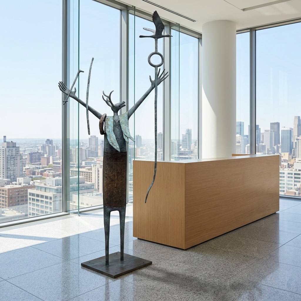 Modern Shamanic Ibex Figure - 180cm Hand-Cast Bronze Outdoor Sculpture