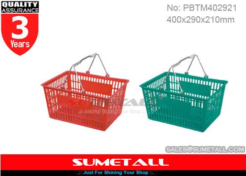 Small Plastic Shopping Baskets 20L with Metal Handle For Grocery Store 400 X 290 X 210mm