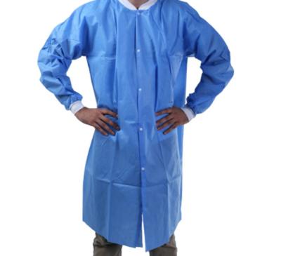 Blue Acid Proof Disposable Non Woven Lab Coat With Knitted Collar