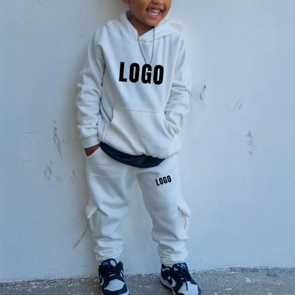 Logo personnalisé Puff Print Ensemble de vêtements pour garçons 100% coton Casual Kids Hoodie Costume de jogging Tracktop Sweatpants empilés 2 pièces bébé