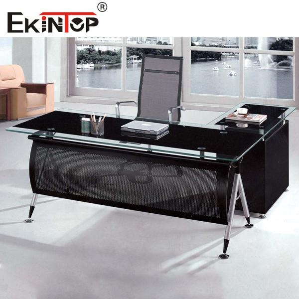 Черный офисный стеклянный стол с ящиками Металлические ноги для домашнего и делового использования