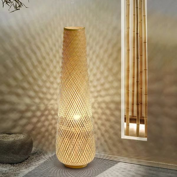 Bedroom Bedside Lamp Tea Room Japanese E27 Weave Bamboo Floor Lamp(WH-MFL-216)