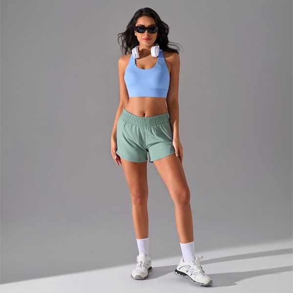 Elastic Waist Women's Quick Dry Athletic Shorts Breathable Light Green for Running