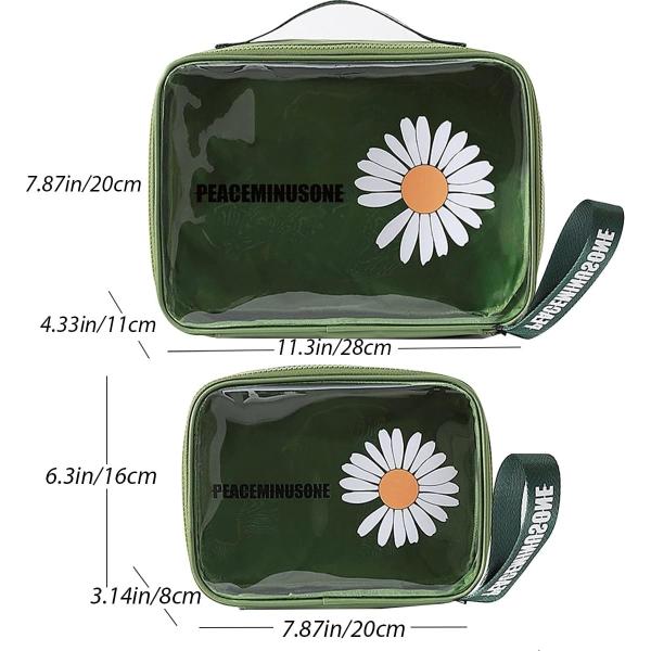 Daisy Transparent Cosmetic PVC Waterproof Travel Makeup Bag Green For Women Men