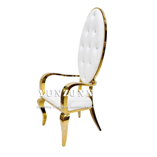 Luxury Style Hot Sale High Back Stainless Steel Chair With Armrest king Chair for Wedding Used