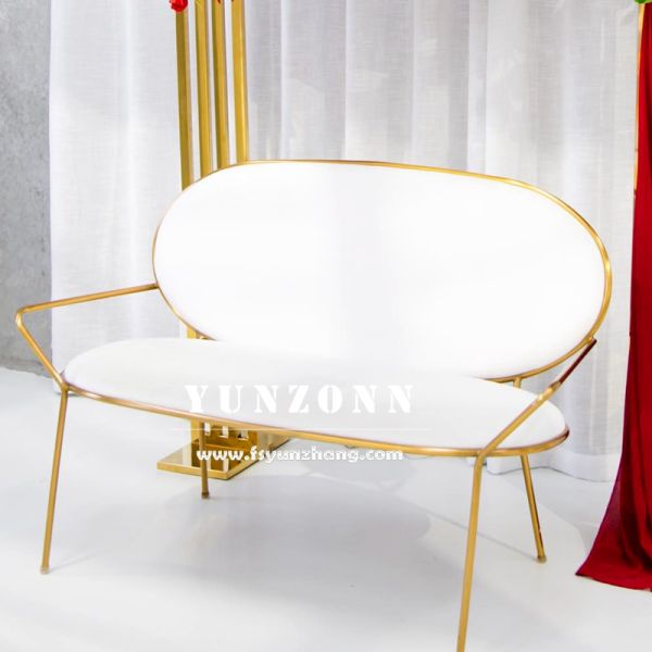 Minimalist White Velvet Arm Sofa with Gold Frame Leather Soft Cushion for Bride and Groom Wedding Stage for Events Banquets