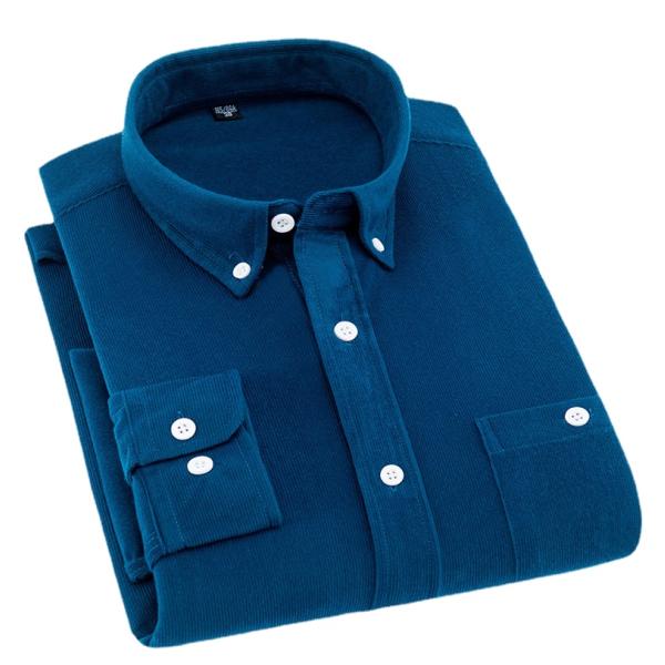 NO Needle Detection Woven Shirts for Men M-5XL Long Sleeve Plain Dyed Polos Corduroy