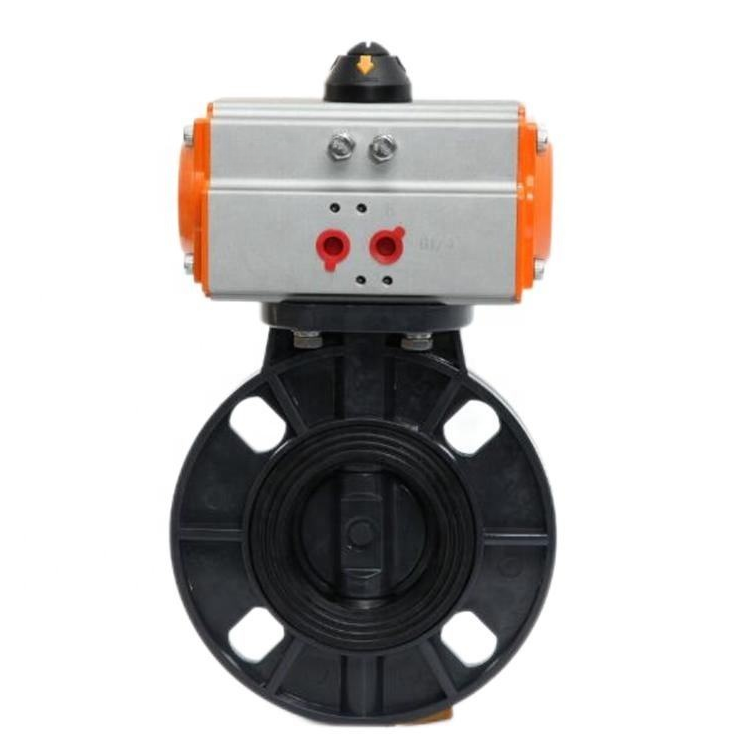 UPVC Wafer Pneumatic Butterfly Valve EPDM Seat Anti-Corrosion Plastic Butterfly Valve for Chemical Sewage Pipeline