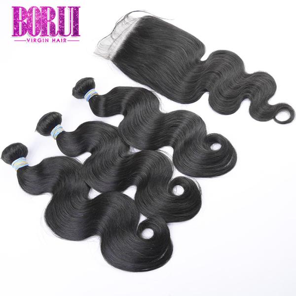 No Smell Peruvian Body Wave Bundles With Closure No Shedding Double Hair Weft