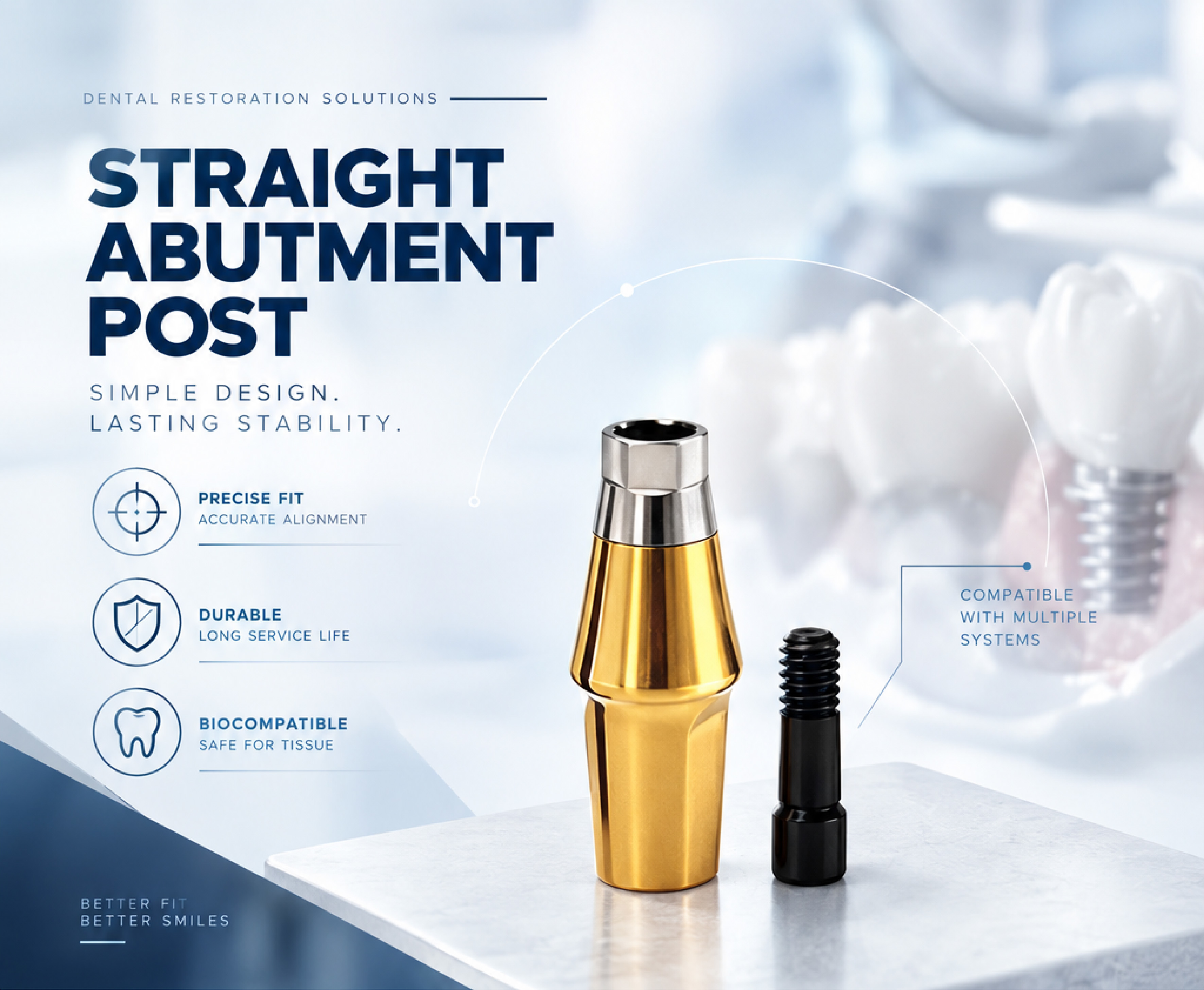 Customized TC4 Titanium Alloy Restoration Straight Abutment with Central Screw