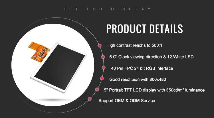 Backlight 5 Inch TFT LCD Display Panel 800x480 With 40 Pin RGB Interface ODM