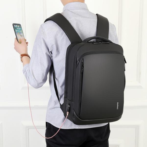 BSCI Business Laptop Backpack 15.6 Inch USB Charging Leather Computer Bag 1000g