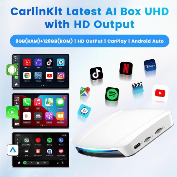 TBox UHD Multimedia Video Box Android 13 Wireless Adapter Carplay Ai Box HDMI SDM660 Processor 4Gb USB HD Video For Youtube Tiktok