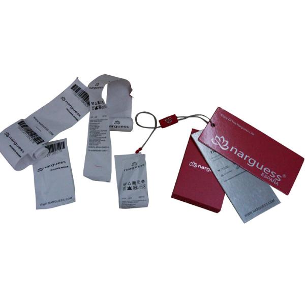 Pink Matt Coated Clothing Hang Tags Silvery Foil Stamped With Button Bags , Washing Marks
