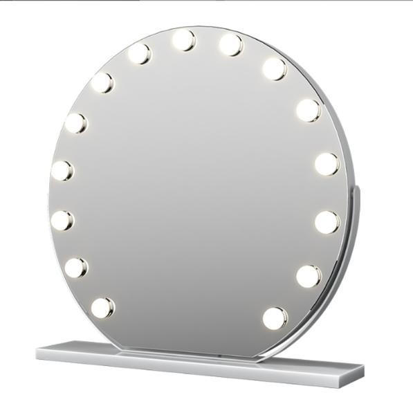 Smart Round Makeup Mirror with 14 Light Bulbs and LED Vanity Mirror for Modern Dressing Room