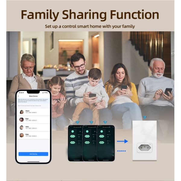 Automation Smart Home Wall Switch 20A Socket Google Home Voice Control 4x2 Inch