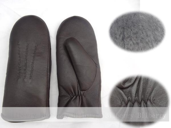 Australian Goat Skins Leather Mitten Warm Lamb Fur Shearing Lining Nappa Winter Gloves for Men