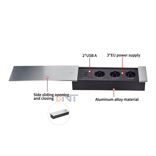 Euro Tabletop Electric Power Socket Slip-Open Design with 3 AC Outlets 16A Rated EU Plug Standard
