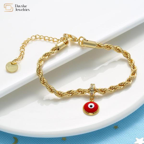O ouro torcido chapeou o bracelete de aço inoxidável do pendente do olho mau do esmalte da joia