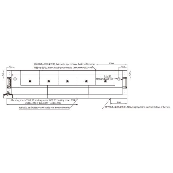Controlador de programa PLC 2950 mm Série U Forno de refluxo três zonas de resfriamento